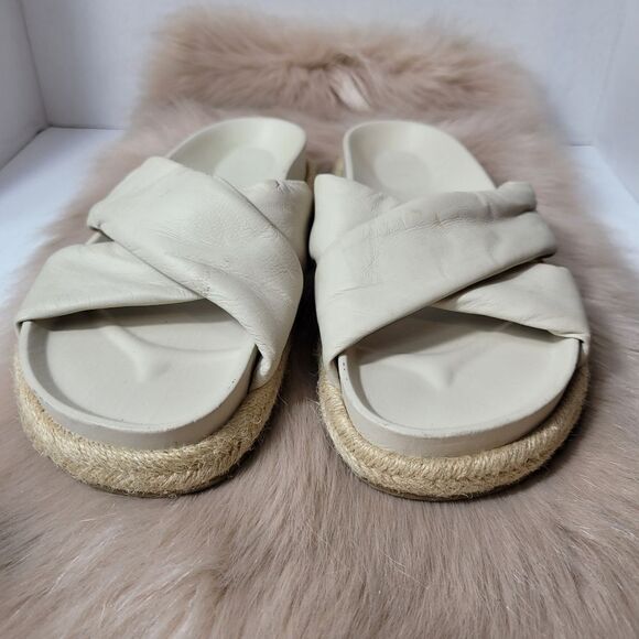 ZARA Beige Leather Slip On Cross Strap Espadrille Sandals Size 8.5 - Picture 2 of 8